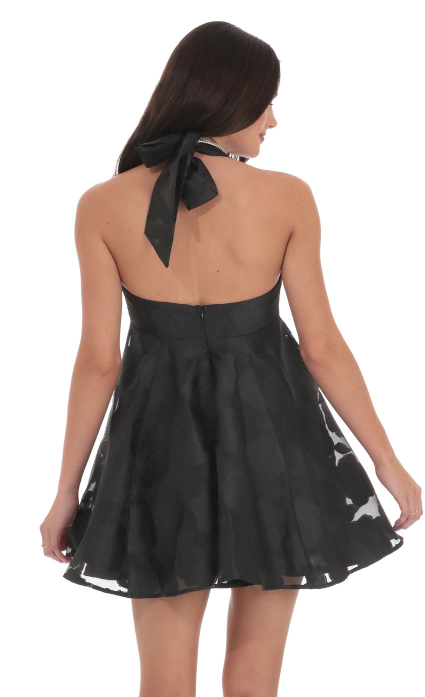 Lucy In The Sky Floral Flare Babydoll Dress in Black