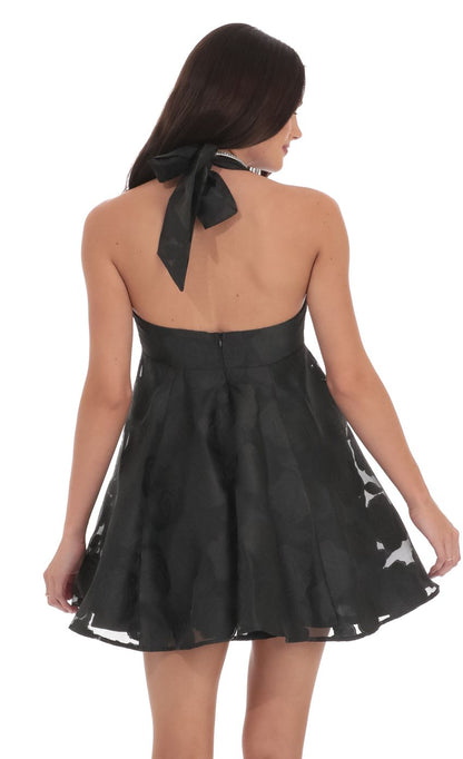 Lucy In The Sky Floral Flare Babydoll Dress in Black