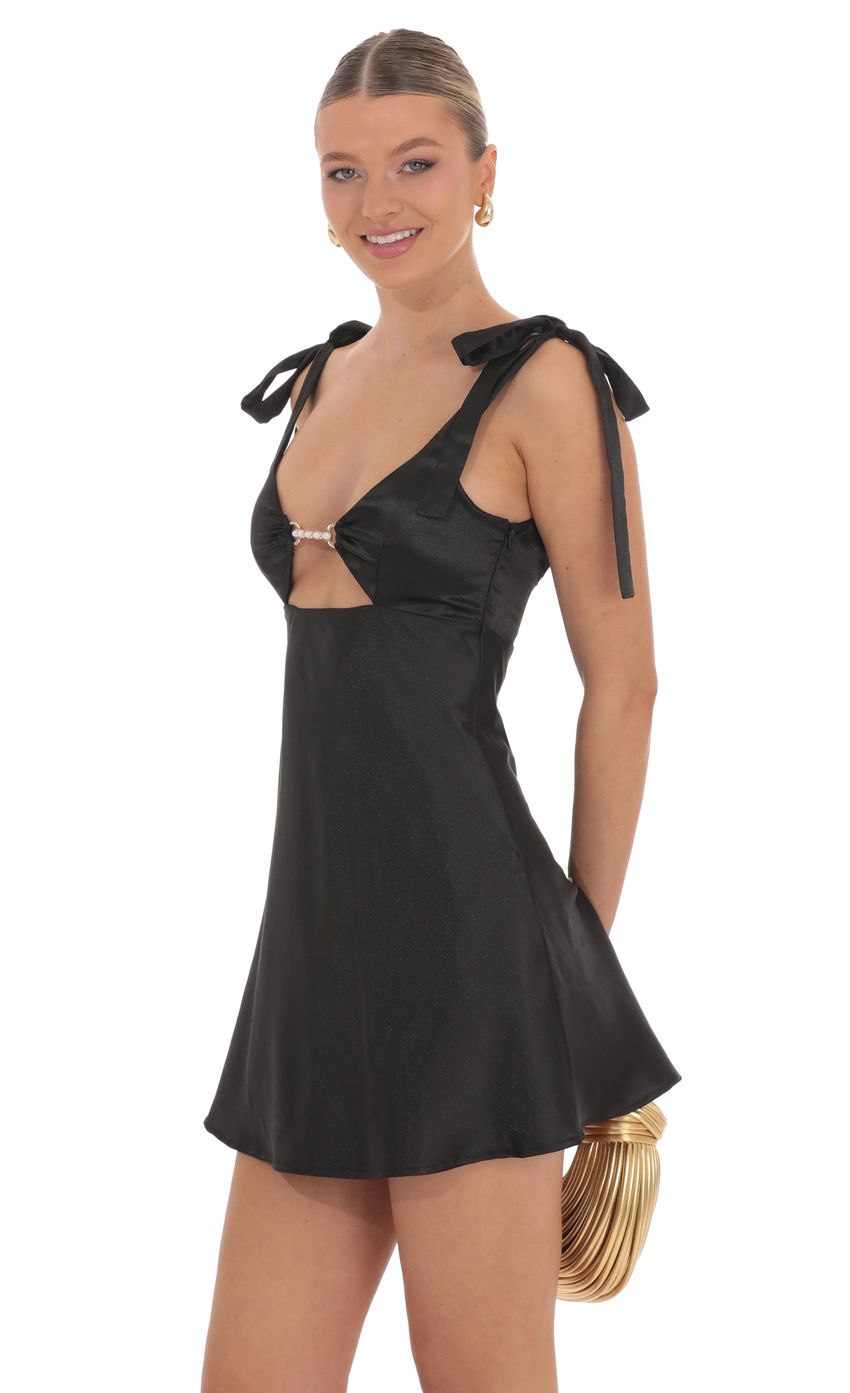 Lucy In The Sky Pearl Cutout Satin Dress in Black