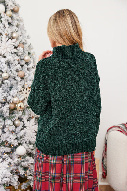 Cupshe Green Diamond-Stitched Turtleneck Sweater