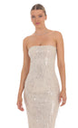 Lucy In The Sky Fringe Sequin Strapless Maxi Dress in Champagne