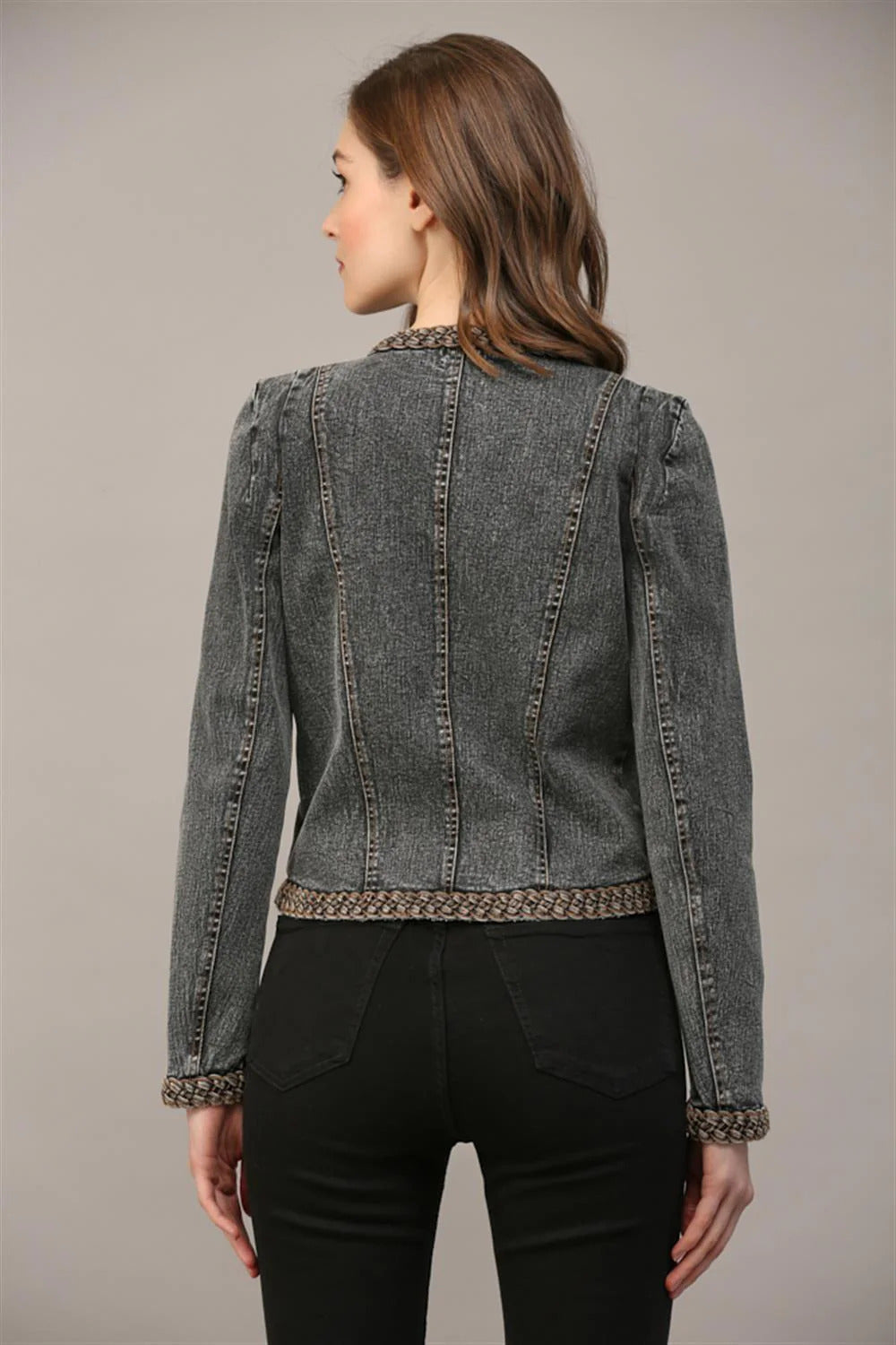Ruby & Jenna Women's Braided Trim Jean Jacket