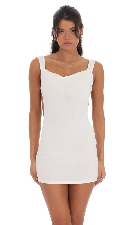Lucy In The Sky Open Back Satin Bow Dress in White