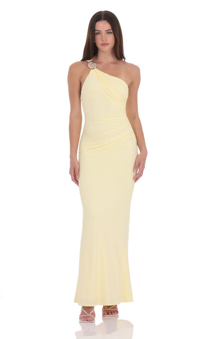 Lucy In The Sky Conch One Shoulder Maxi Dress in Yellow