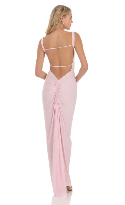 Lucy in the Sky Square Neck Open Back Maxi Dress in Pink