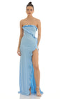Lucy In The Sky Strapless Satin Maxi Dress in Blue
