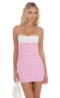 Lucy In The Sky Two-Toned Crinkle Bodycon Dress in Pink and White