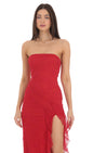 Lucy In The Sky Strapless Lace Ruffle Slit Dress in Red