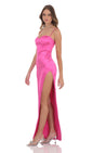 Lucy In The Sky Satin Corset Maxi Dress in Hot Pink