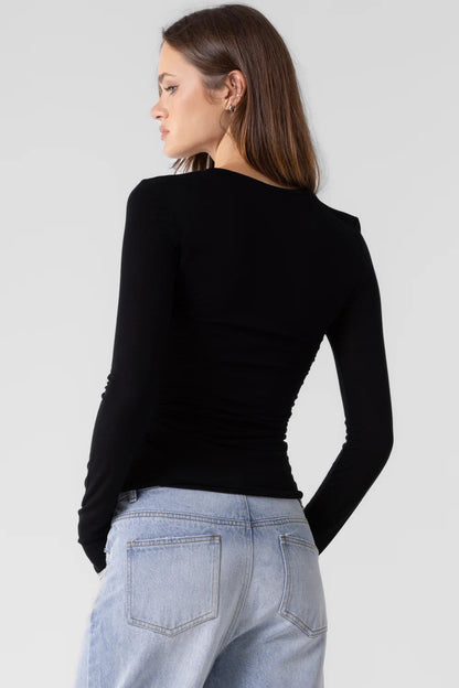 Ruby & Jenna Women's Shirred Basic Long Sleeve