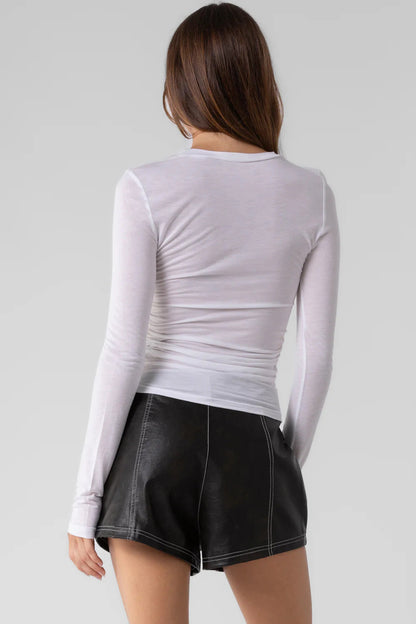 Ruby & Jenna Women's Shirred Basic Long Sleeve