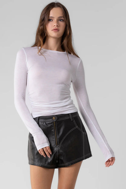 Ruby & Jenna Women's Shirred Basic Long Sleeve