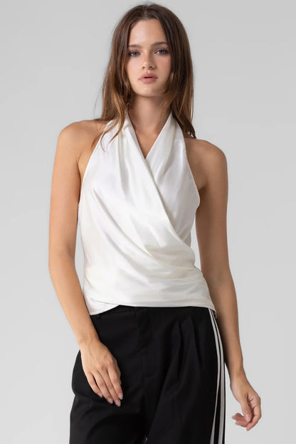 Ruby & Jenna Women's Satin Cowl Neck Halter Top