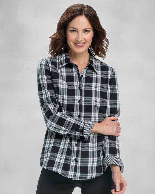 BLAIR Women’s Top Plaid & Gingham Brushed-Cotton Shirt (Petite) - x2