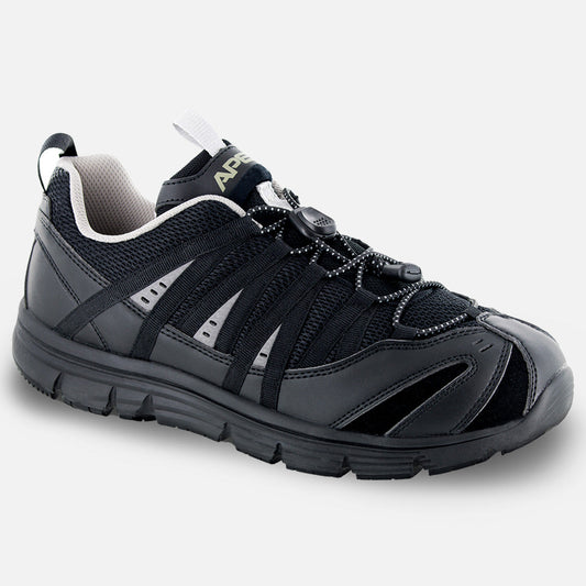 Apexfoot Men's Athletic Bungee Active Shoe - A5000 - Black - Wide (2E)