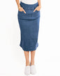 Blair Womens's DenimEase Flat Waist Midi Skirt