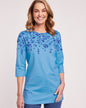 Blair Womens's Three-Quarter Sleeve Floral Border-Print Tunic