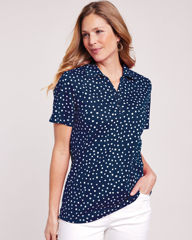Blair Womens's Essential Knit Print Polo Top 3