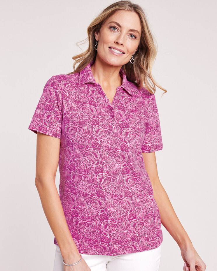 Blair Womens's Essential Knit Print Polo Top 4