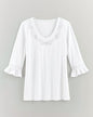 BLAIR Women’s Top Slub Knit Flounce Embroidered Top (Misses) - x3