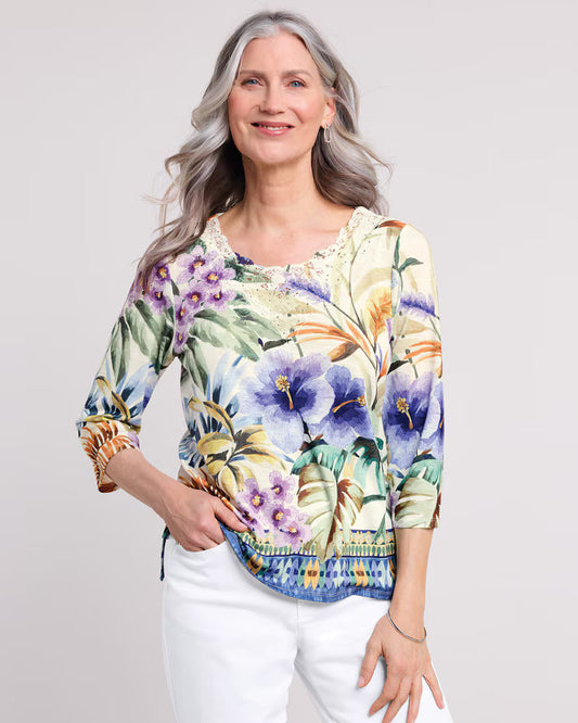 BLAIR Women’s Top Alfred Dunner Santa Fe Tropical Border Knit Top (Women Plus) - x2