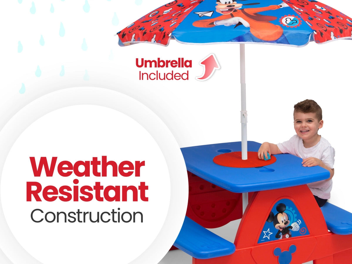 Ashley Furniture Delta Children Disney Mickey Mouse LEGO compatible Picnic Table with Umbrella