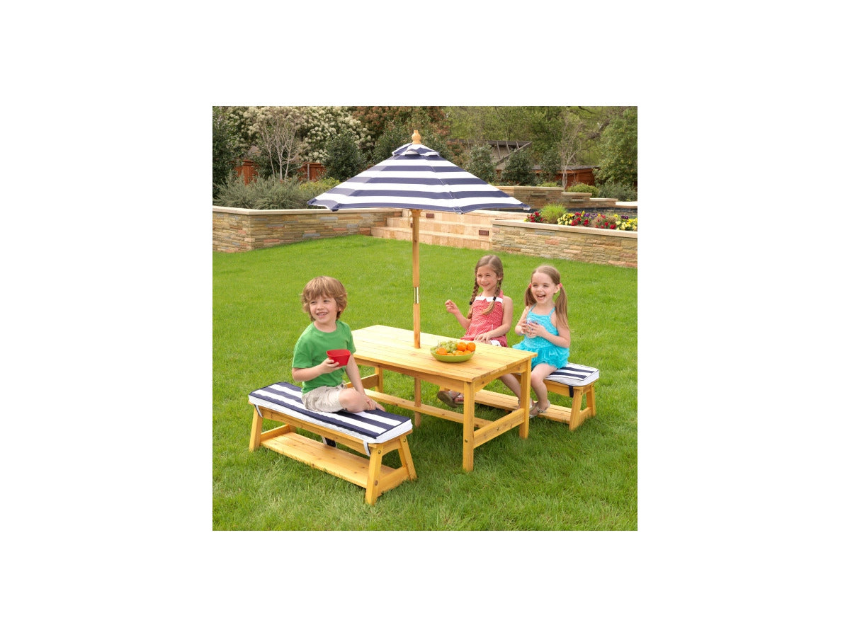 Ashley Furniture KidKraft Outdoor Wooden Table and Benches With Umbrella