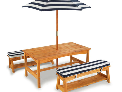 Ashley Furniture KidKraft Outdoor Wooden Table and Benches With Umbrella