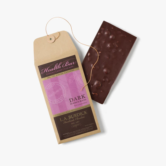 L.A. Burdick Chocolates Hazelnut, Raisin, Flax Seed Health Bar x3