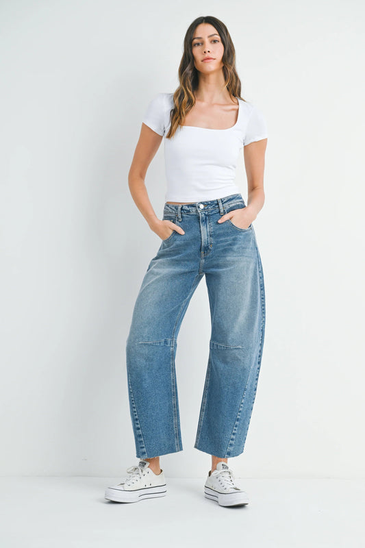 Ruby & Jenna Women's Just Black - Barrel Jean with Seams