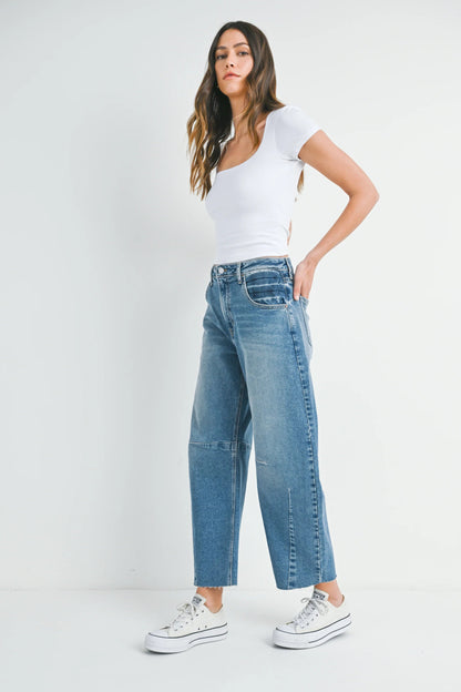 Ruby & Jenna Women's Just Black - Barrel Jean with Seams