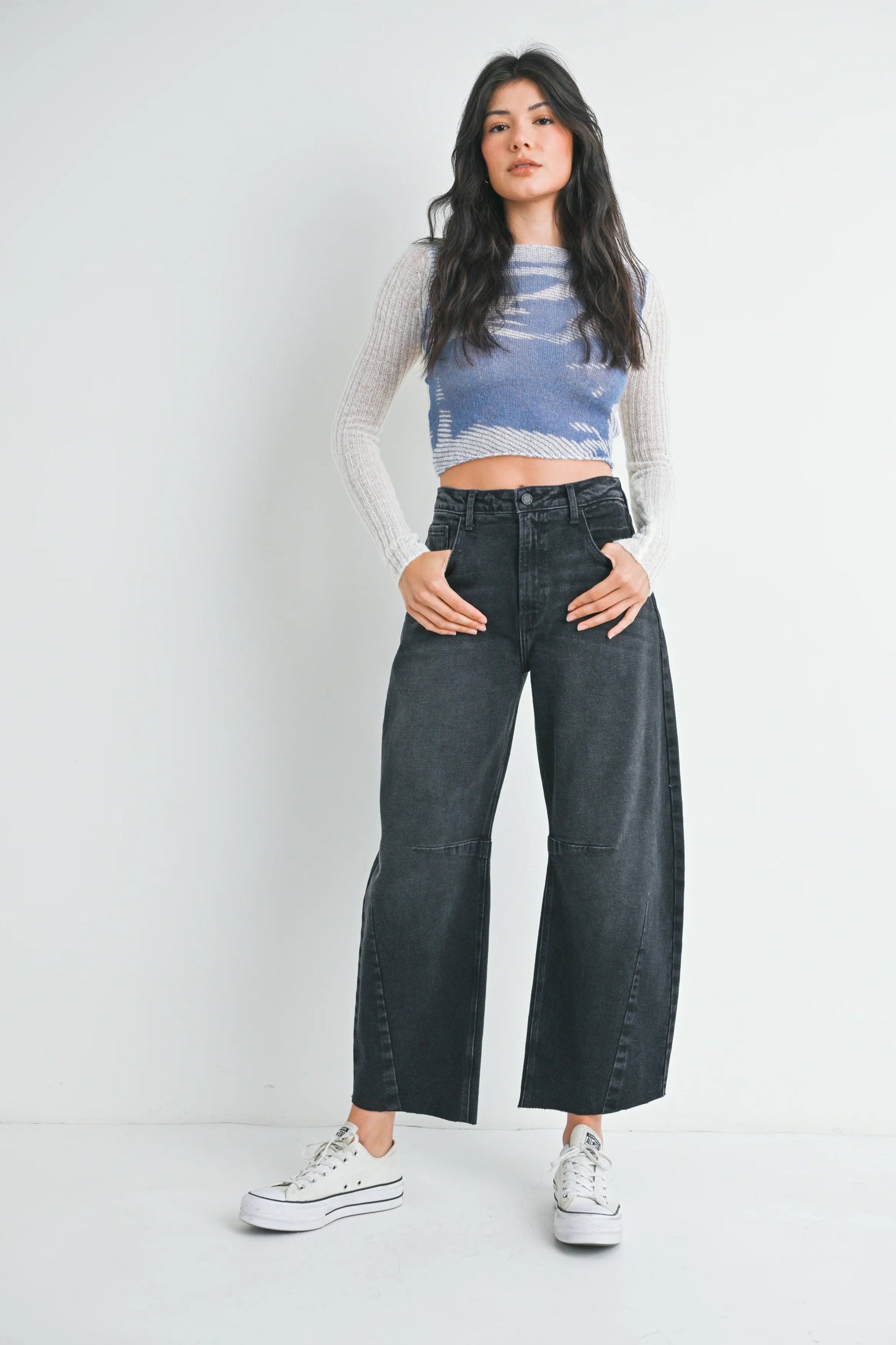Ruby & Jenna Women's Just Black - Barrel Jean with Seams