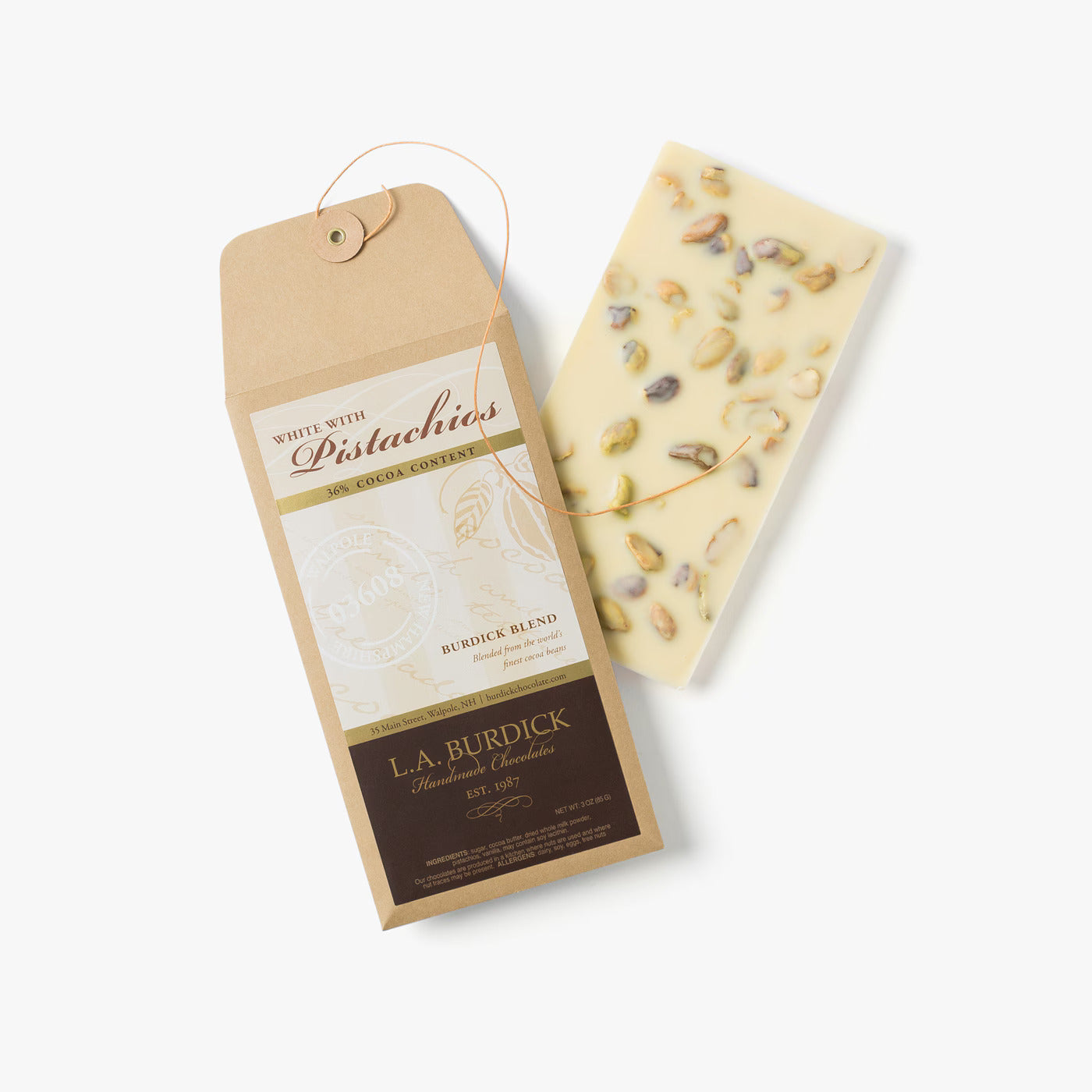 L.A. Burdick Chocolates White Chocolate Bar With Pistachios