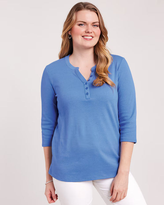 BLAIR Women’s Top Essential Knit Three-Quarter Sleeve Henley 1 (Petite) - x4