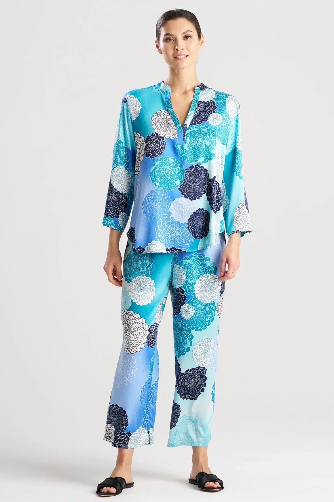 Natori Botanic Melody Satin Long Sleeve PJ - Teal