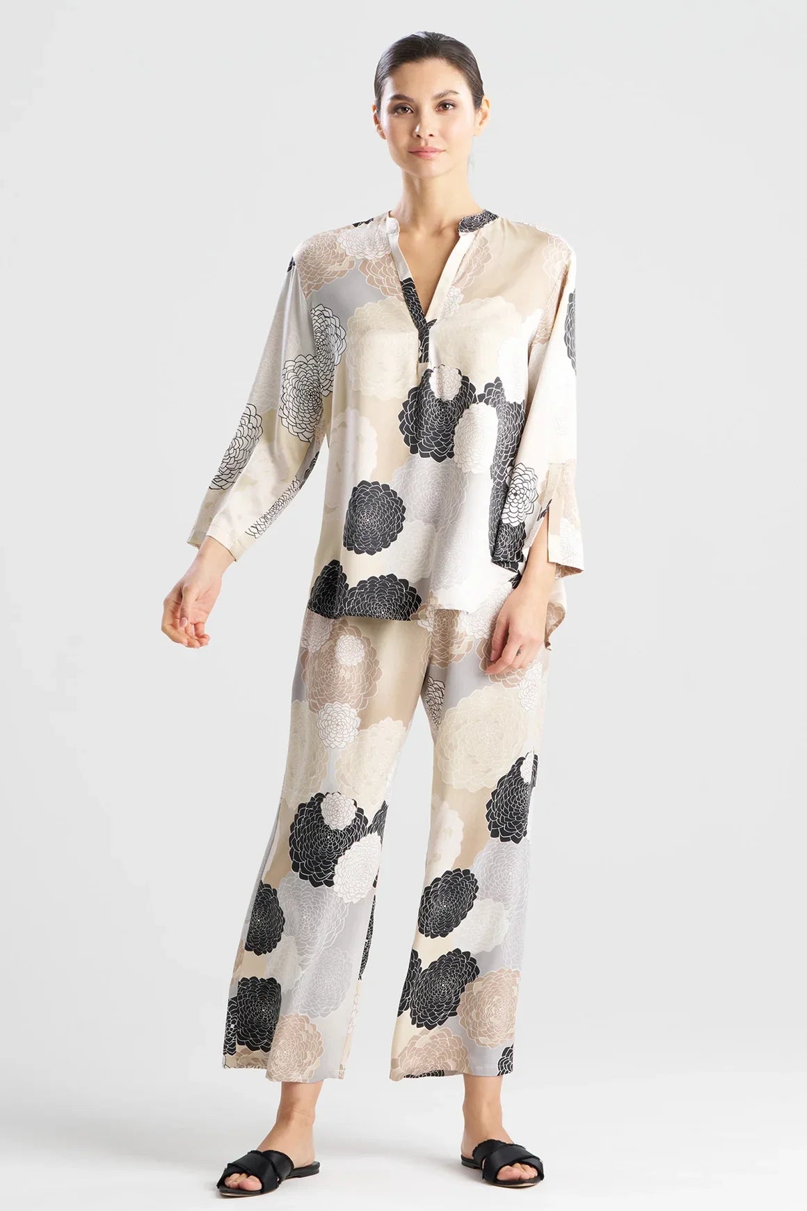 Natori Botanic Melody Satin Long Sleeve PJ - Velvet Mink