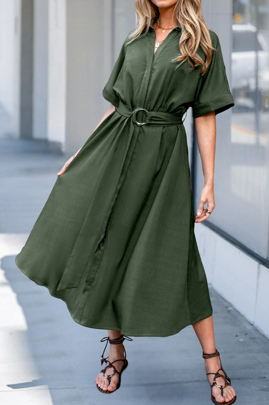 Cupshe Green Collared Short Sleeve Midi Dress (x2)