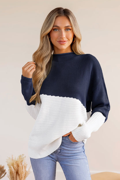 Cupshe Asymmetrical Colorblock Standing Collar Sweater