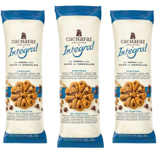 Pampa Direct Cachafaz Wholegrain Wheat Flour Galletas Cookies with Chocolate Chips and Natural Anti-Oxidants, 225 g / 7.9 oz (pack of 3)