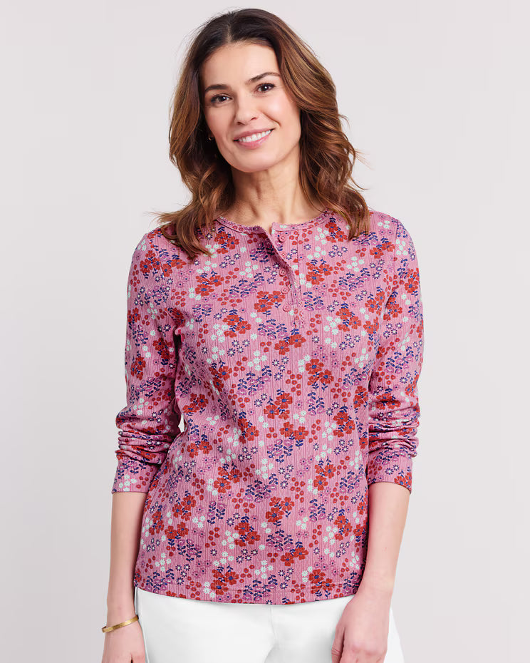 BLAIR Women's Tops Print Long Sleeve Pointelle Henley Top 1 (Misses) - x4