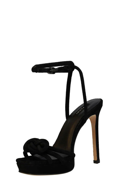 Natori Chizu Suede Knotted Bow Platform Heel - Black
