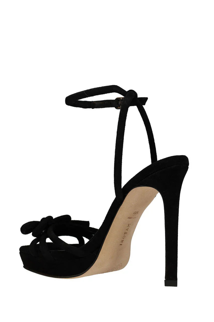 Natori Chizu Suede Knotted Bow Platform Heel - Black