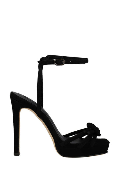 Natori Chizu Suede Knotted Bow Platform Heel - Black