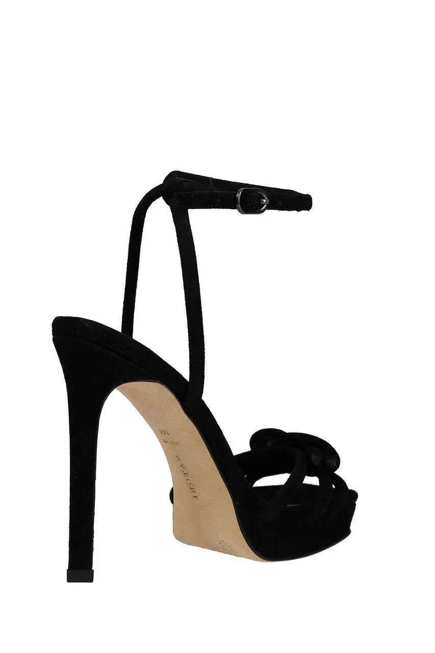 Natori Chizu Suede Knotted Bow Platform Heel - Black