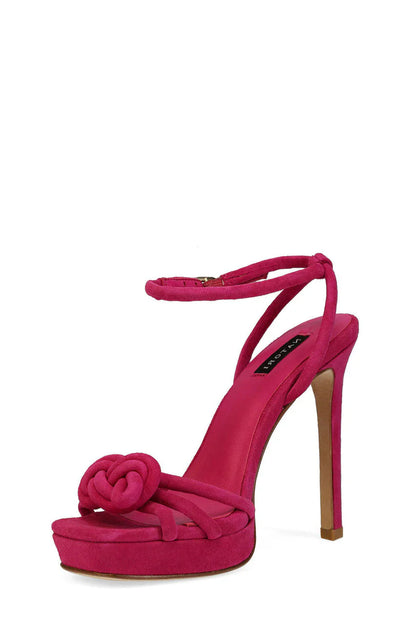 Natori Chizu Suede Knotted Bow Platform Heel - Dragon Fruit