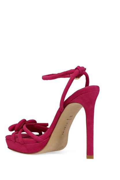 Natori Chizu Suede Knotted Bow Platform Heel - Dragon Fruit