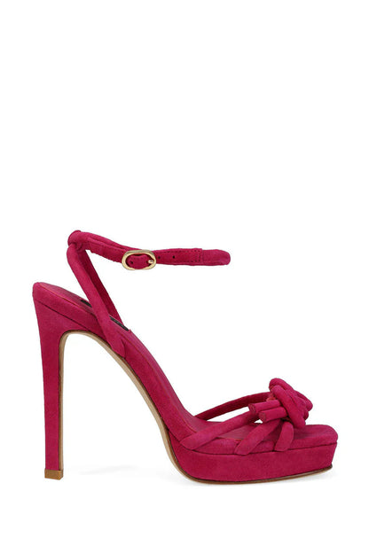 Natori Chizu Suede Knotted Bow Platform Heel - Dragon Fruit