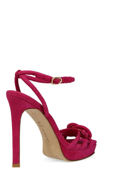 Natori Chizu Suede Knotted Bow Platform Heel - Dragon Fruit
