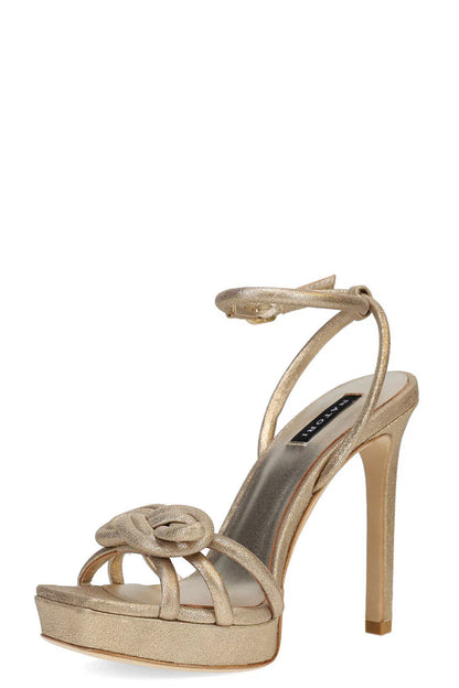 Natori Chizu Suede Knotted Bow Platform Heel - Platinum Gold