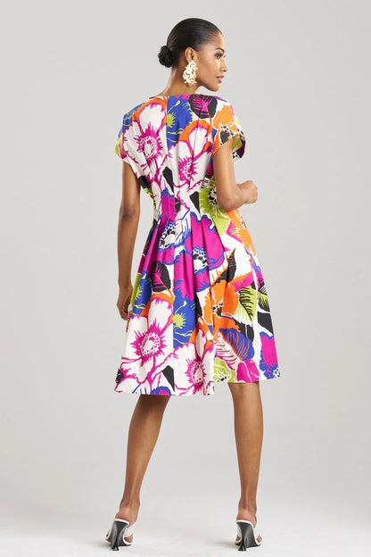 NATORI Cote D'Azur Cotton Chino Fit & Flare Pleated Dress - Multi